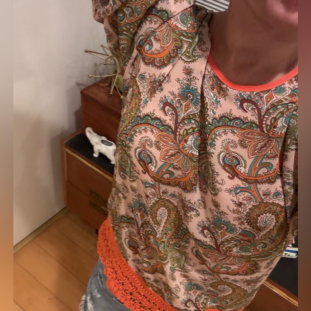 Umgee Paisley Top with Orange Accents